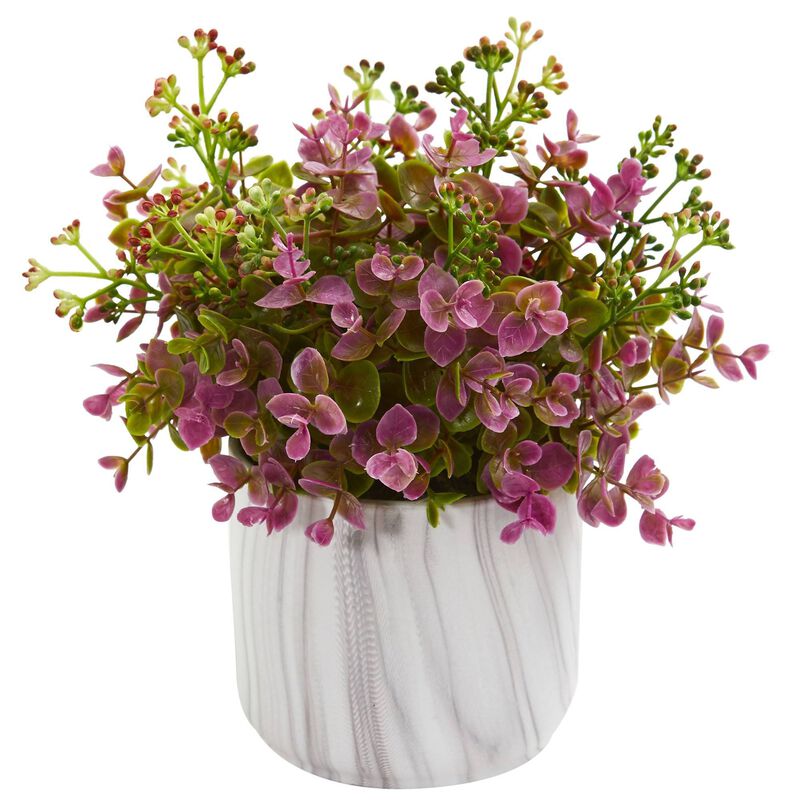 Nearly Natural 9-in Eucalyptus Artificial Plant in Marble Finished Vase
