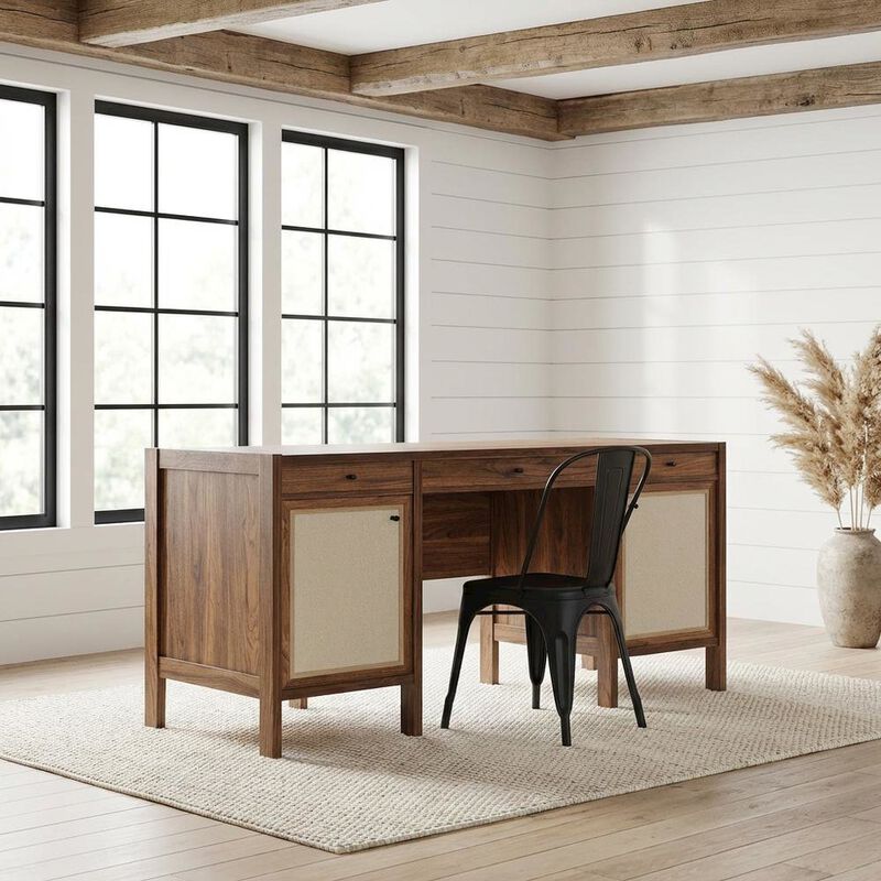 Wood Grain Office Desk with Spacious Surface and Modern Design image number 3