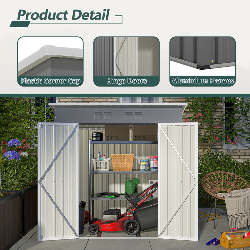 WOW PIONEER Durable 6'x4' Outdoor Metal Storage Shed with Lockable Door & Floor Frame for Garden Tools, Backyard Supplies and Multi-Purpose Outdoor Use image number 1
