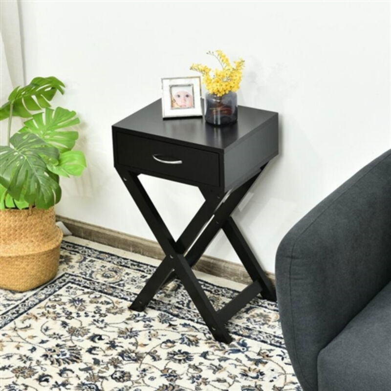 Modern X-Shape 1-Drawer Side Table with Storage for Bedroom or Living Room
