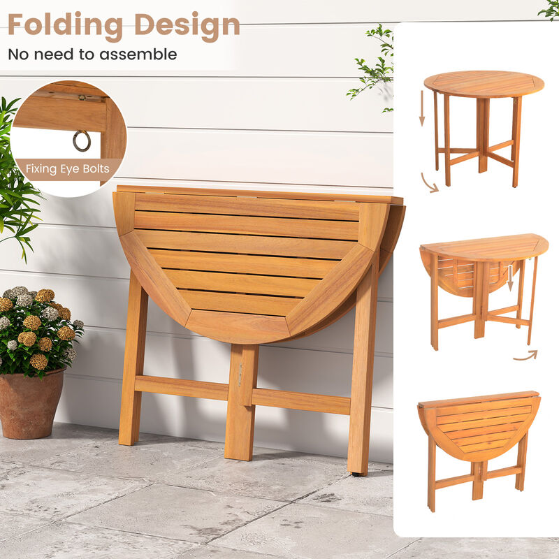 Folding Outdoor Dining Table with Slatted Top for Patio or Garden-Teak image number 7