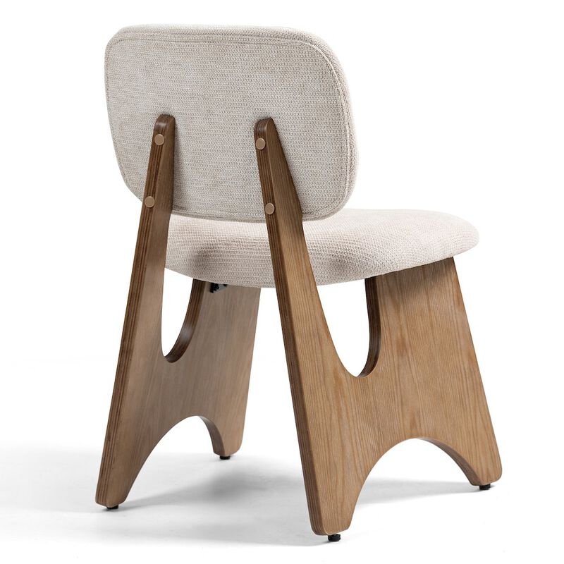 Glamour Home Bertille Beige Washed Woven Fabric Dining Chair with Accent Walnut Legs