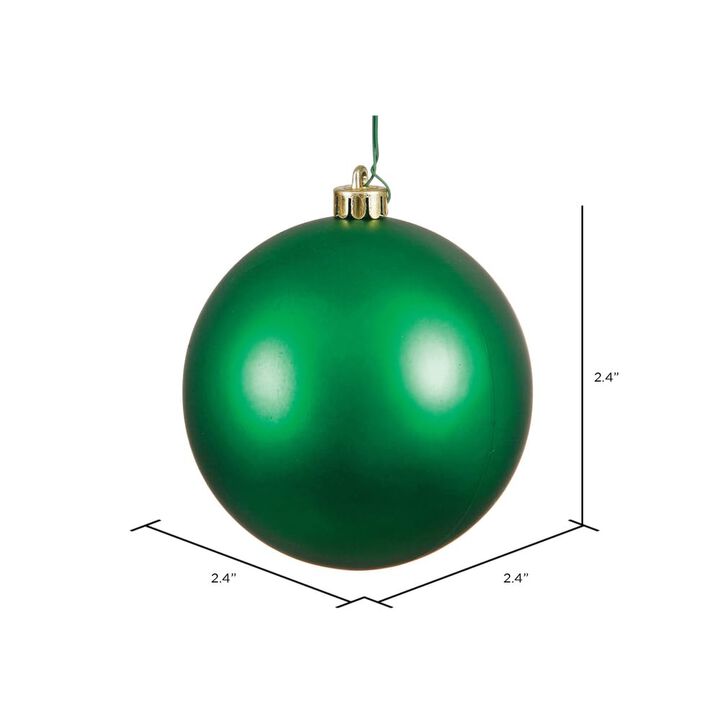 Vickerman 2.4" Christmas Ornament Ball, Green Matte Finish, Shatterproof Plastic, UV Resistant, Holiday Christmas Tree Decoration, 24 Pack