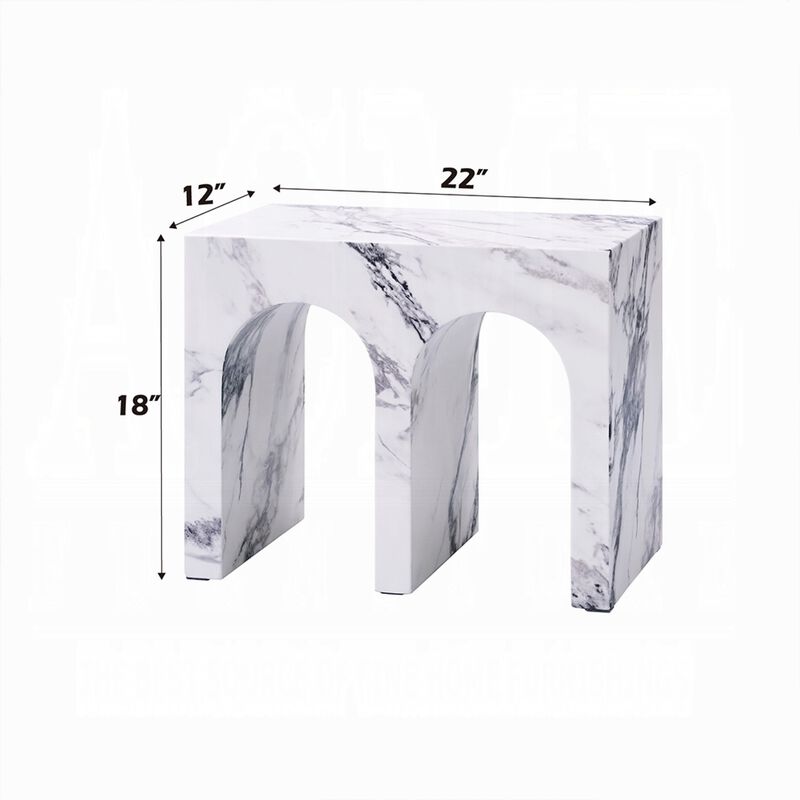 Ritzy Side End Table, White Faux Stone, Modern Arch Design 22 Inch image number 4