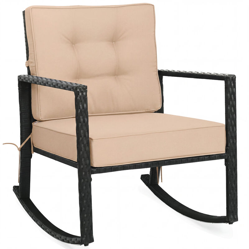 Outdoor Brown Rattan Glider Rocking Chair with Cushioned Seat for Patio image number 0