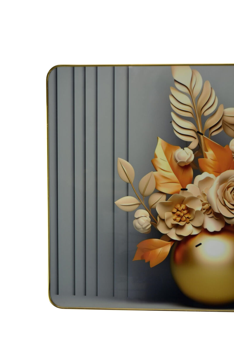 HomeRoots 24" Beige Gold And Gray Solid Wood and Acrylic Silent Analog Floral Wall Clock image number 4