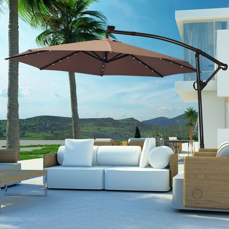 360-Degree Rotating Patio Umbrella &ndash; Solar Powered LED Cantilever Shade (Base Not Included)
