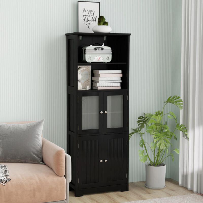 Hivvago 6-Tier Freestanding Bathroom Cabinet with 2 Open Compartments and Adjustable Shelves
