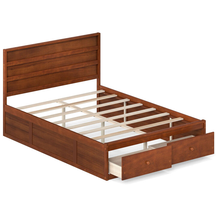 Full Wood Platform Bed Frame with Built-In Storage Drawers