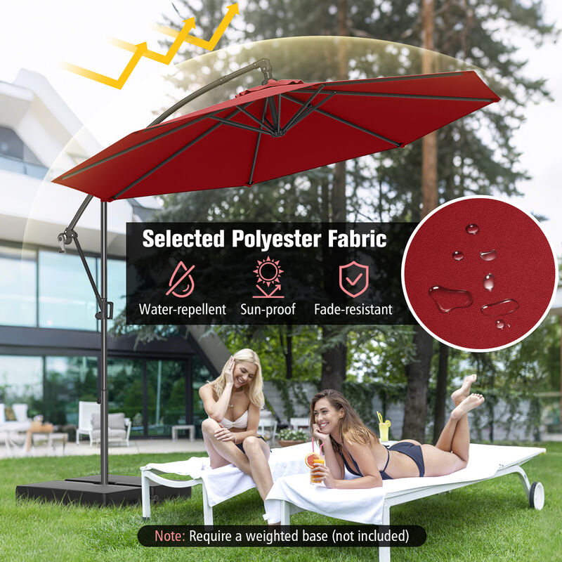 Offset Hanging Patio Umbrella with Base – Infinite Tilt Cantilever Design
