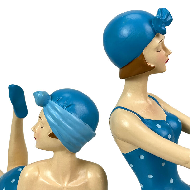Set of 2 Beach Beauties Sunbathing Figurines Blue Polka Dot Coastal Decor image number 4