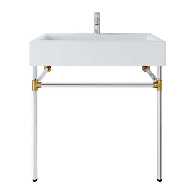 Modway Redeem 32" Wall-Mount Stainless Steel Bathroom Vanity in Silver/White image number 2