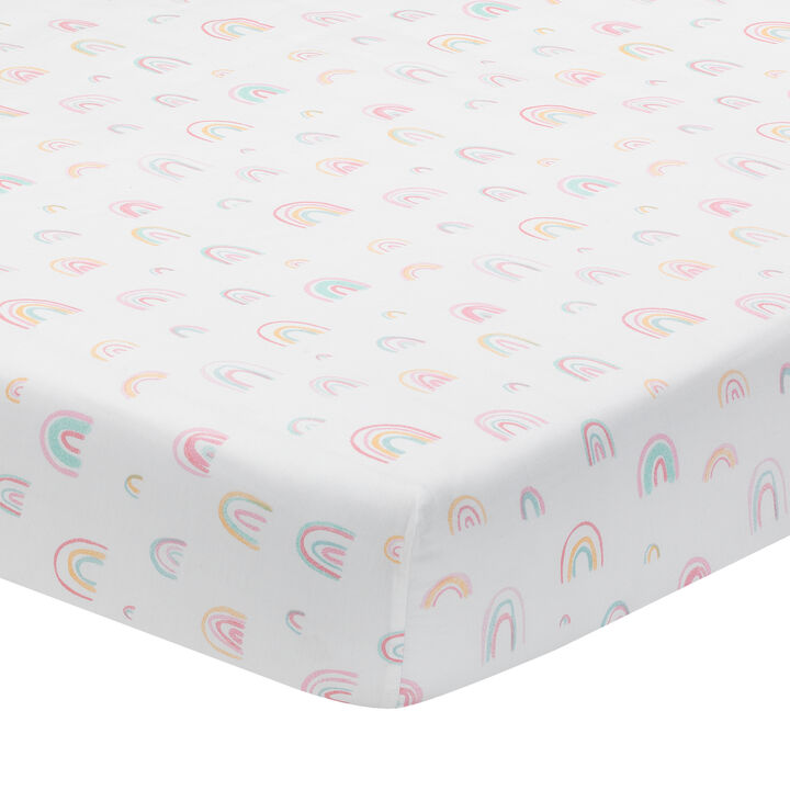 Lambs & Ivy Watercolor Pastel Rainbow 100% Cotton Baby Fitted Crib Sheet