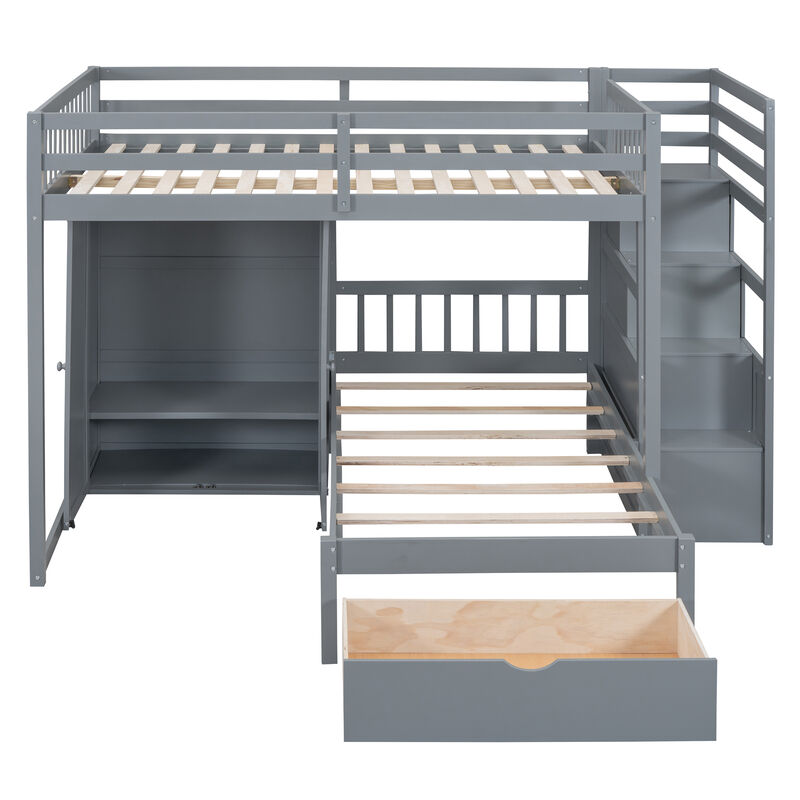 Whisen Full Over Twin Bunk Bed with Wardrobe, Drawers