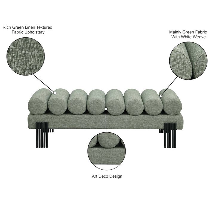 Meridian Furniture Akeela Green Linen Textured Fabric Bench