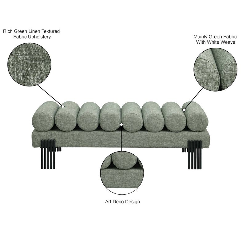 Meridian Furniture Akeela Green Linen Textured Fabric Bench