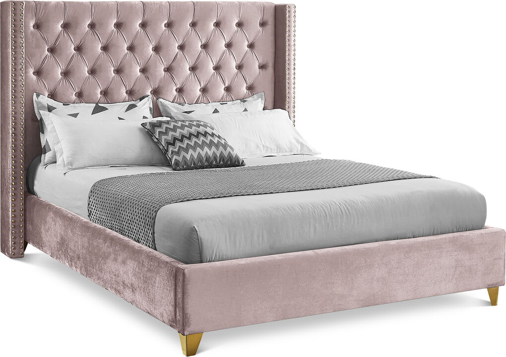 Meridian Furniture Barolo Pink Velvet Full Bed