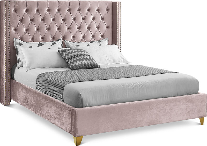 Meridian Furniture Barolo Pink Velvet Full Bed image number 0