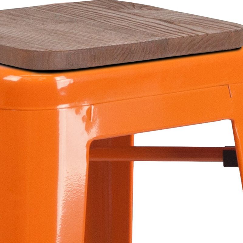 Flash Furniture 30" High Backless Orange Metal Barstool with Square Wood Seat image number 9