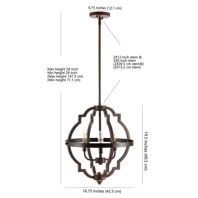 Ogee 3-Light Adjustable Iron Rustic Industrial LED Pendant