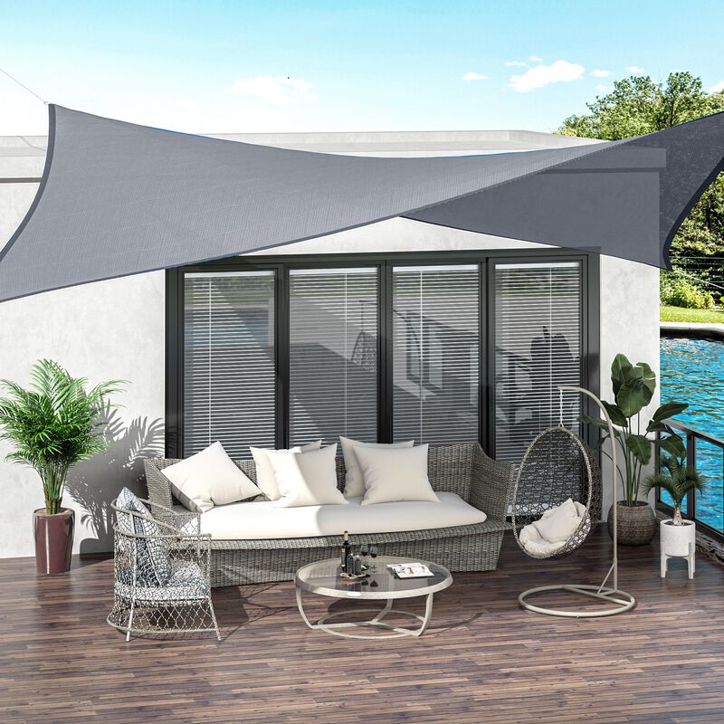 Expansive Sun Shield: 20'x13' Grey Rectangle Shade Sail with D-Rings & Rope