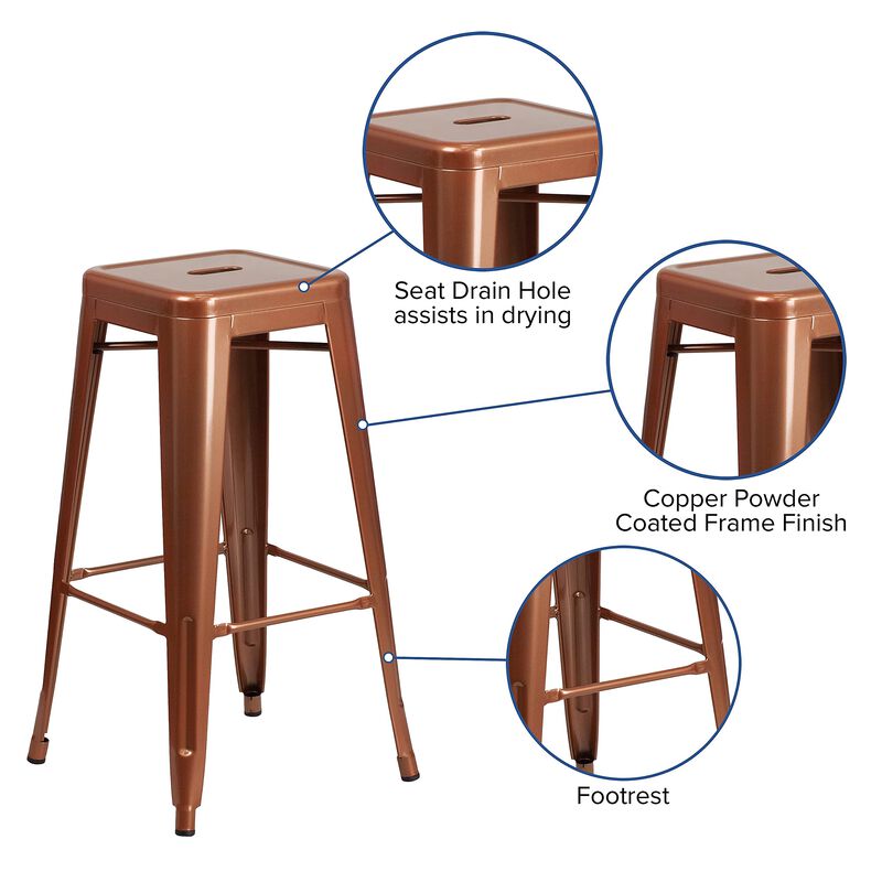Flash Furniture Commercial Grade 30" High Backless Copper Indoor-Outdoor Barstool image number 3