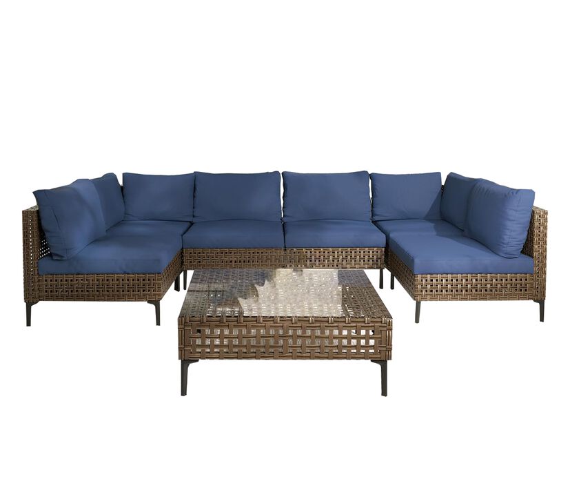 Mondawe Outdoor All Iron Detachable Rattan Corner Sofa Set,UV Resistant Waterproof Pad Sofa Set