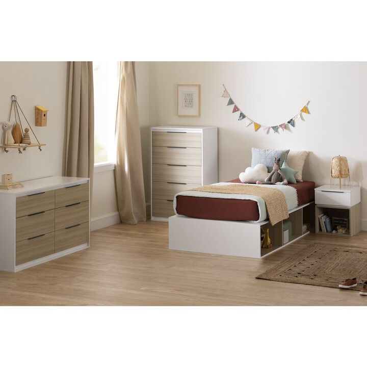 Hourra 6-Drawer Double Dresser, Soft Elm and White