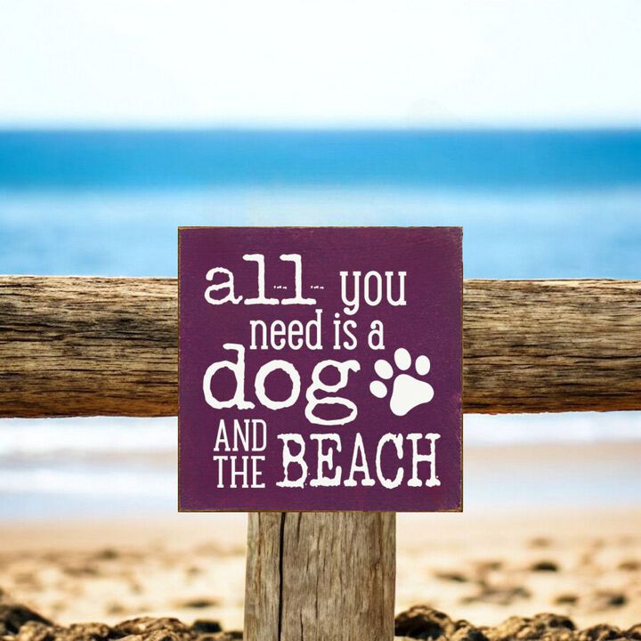 Wooden Dog Lover Beach Sign for Coastal Wall and Shelf Home Decor