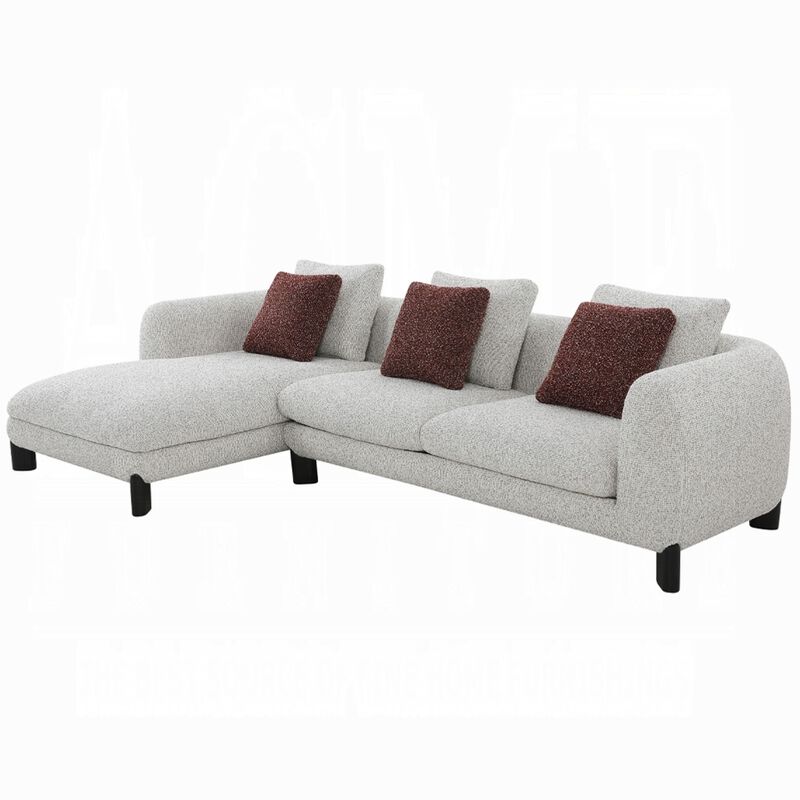 Meru Sectional Sofa, 3 Pillows, Maroon Beige Tweed Boucle, 120 Inch
