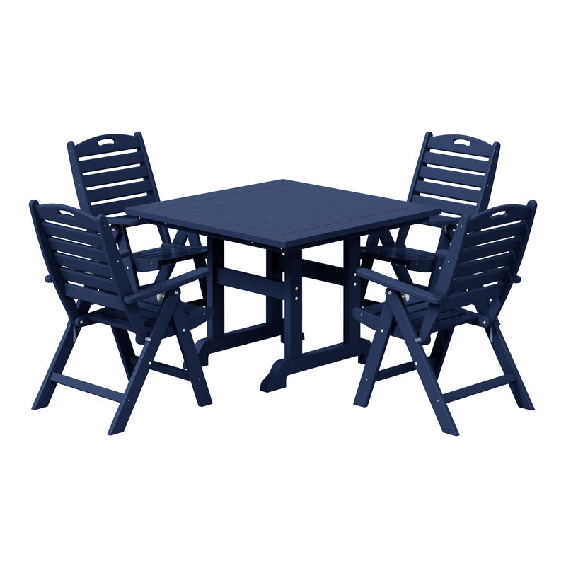 WestinTrends 5-Piece HDPE Square Patio Dining Table Set with Foldable Chairs