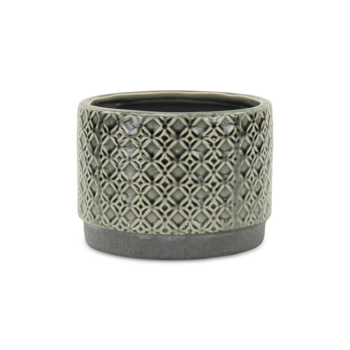 HomeRoots 7" Gray Geometric Ceramic Indoor Outdoor Round Pot Planter