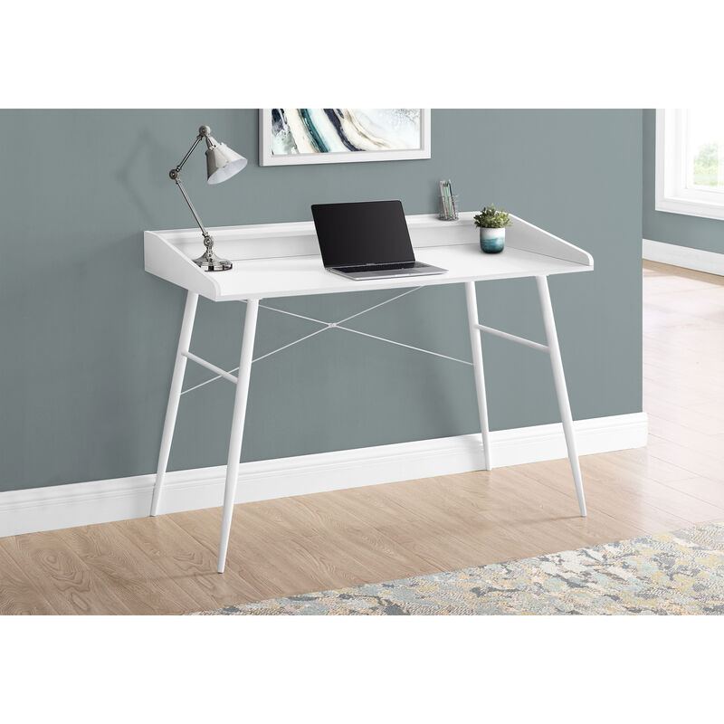 Monarch Specialties I 7535 Computer Desk, Home Office, Laptop, Storage Shelves, 48"L, Work, Metal, Laminate, White, Contemporary, Modern