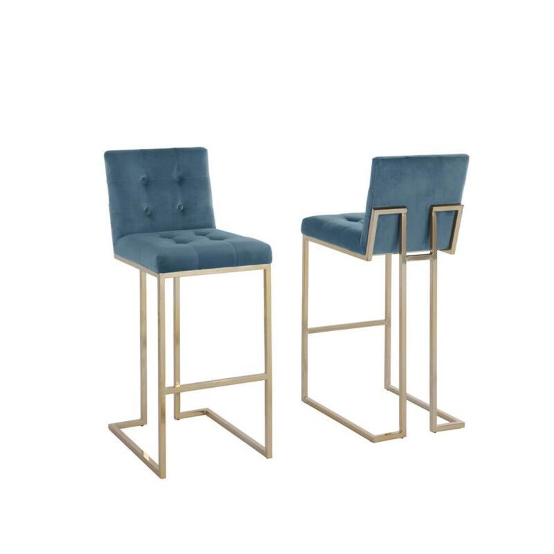 Best Quality Furniture 27 Tufted Velvet Upholstered Bar Stool in Teal Blue (Set of 2), Teal blue