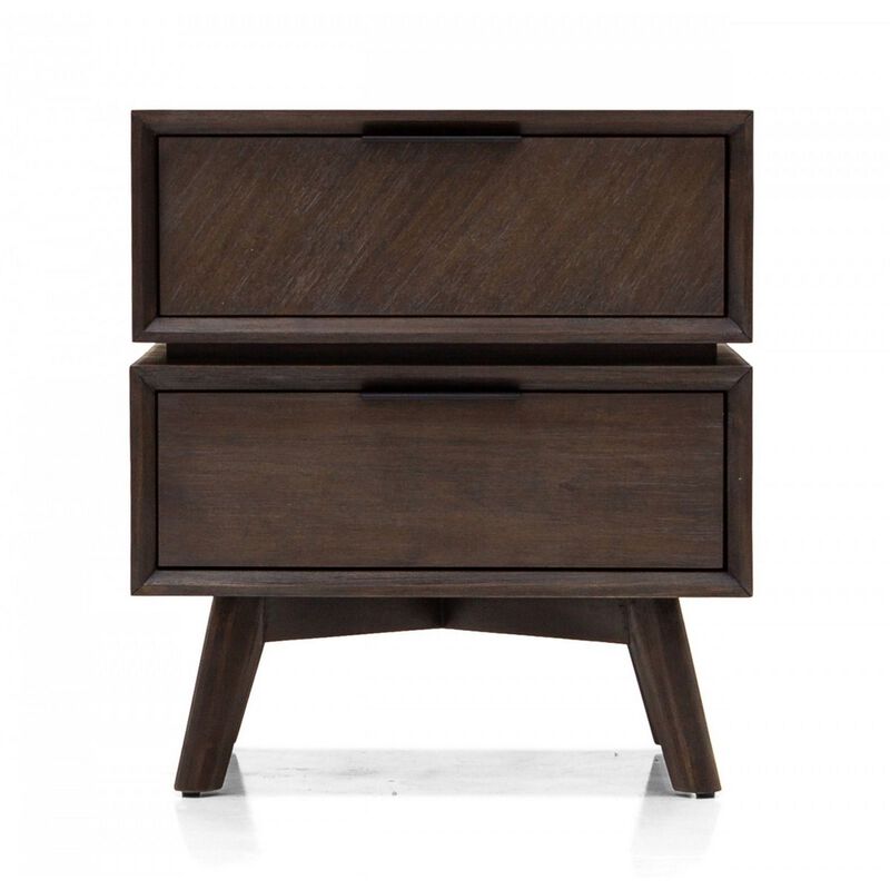 28 Inch Wooden Nightstand with 2 Drawers, Brown - Benzara