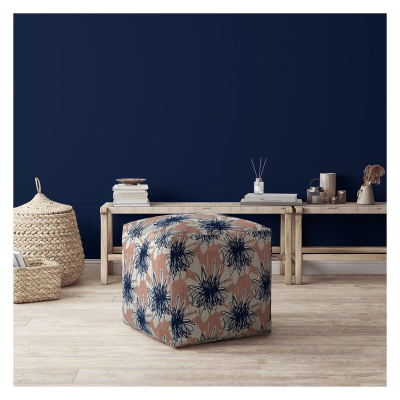 Homezia 17" Pink And Blue Floral Pouf Ottoman image number 2