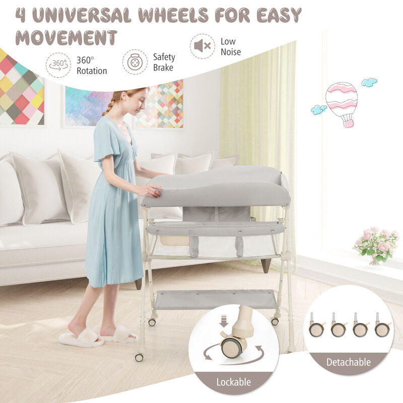Baby Changing Table on Wheels with Built-In Water Basin – Easy-Clean Design