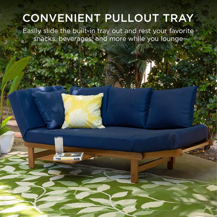 Acacia Wood Convertible Futon Patio Sofa