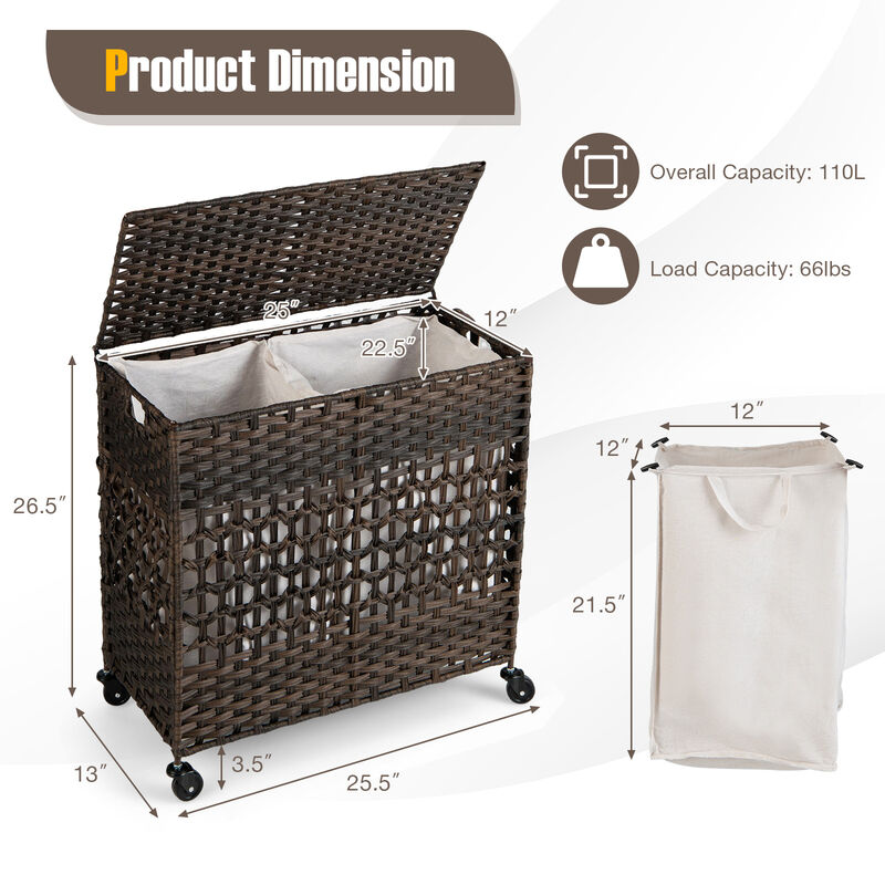 110L 2-Section Laundry Hamper with 2 Removable and Washable Liner Bags image number 4