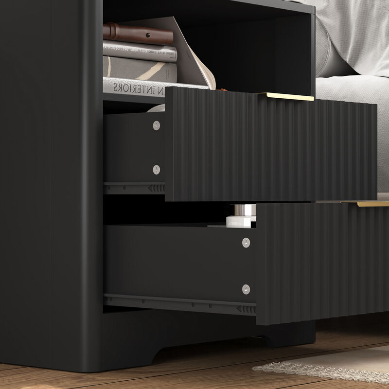 Smart Nightstand with Charging Station Voice Night Light Storage Cabinet image number 6
