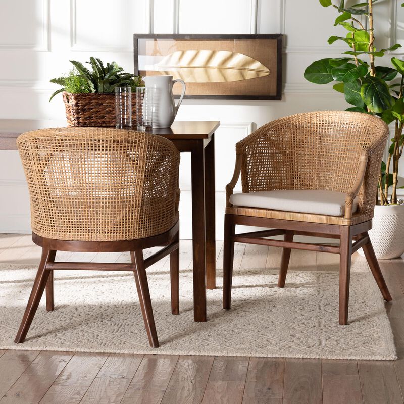 bali & pari Lumajang Bohemian Light Honey Rattan and Wood 2 Piece Dining Chair Set