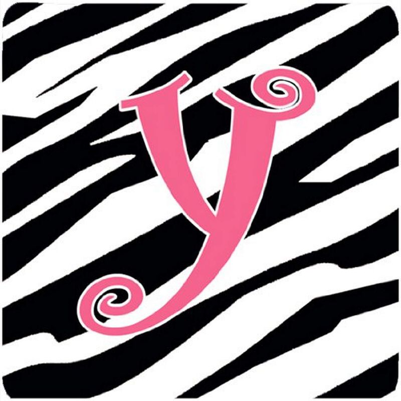 Caroline's Treasures CJ1037-YFC Monogram-Zebra Stripe and Pink Foam Coasters (Set of 4), Initial Letter Y, 3.5 H x 3.5 W, Multicolor