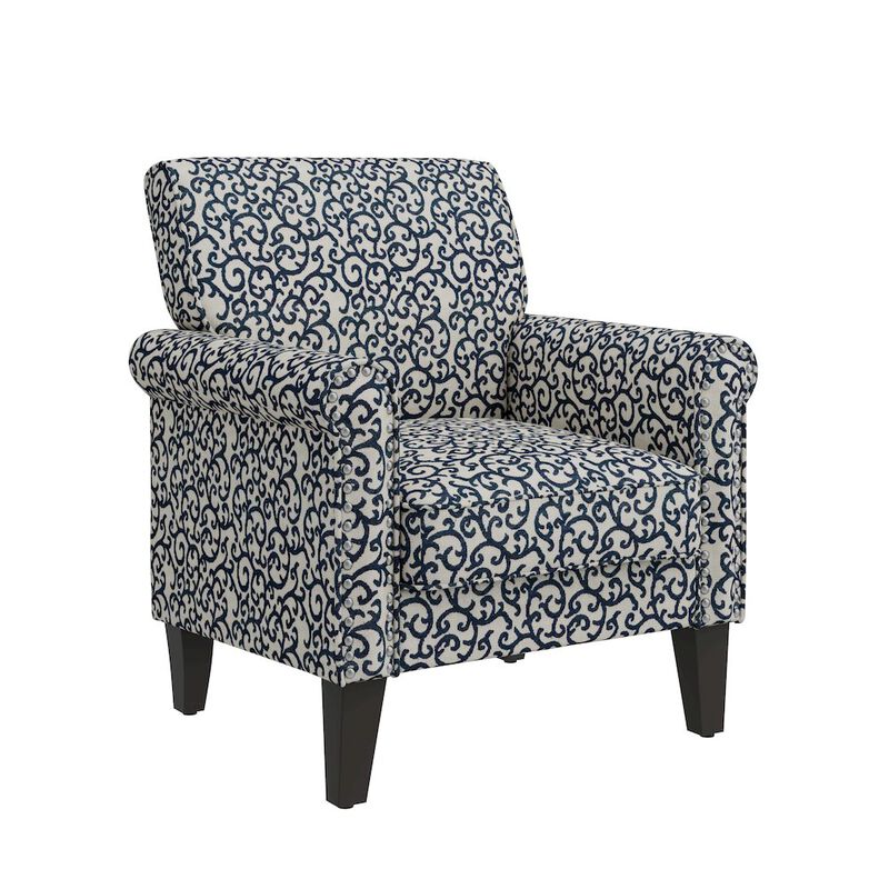 HL Home Furnishings Jean Rolled Armchairs with Nailheads in Black Curly Vine