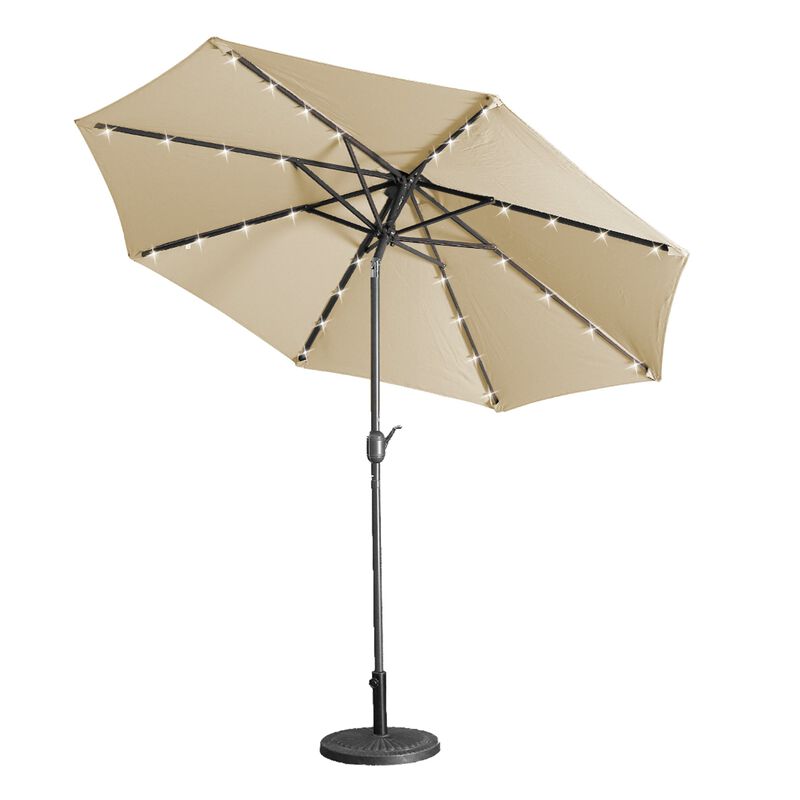 Mondawe 9ft Patio Umbrella Outdoor Market 32 LED Solar Umbrella with Tilt and Crank