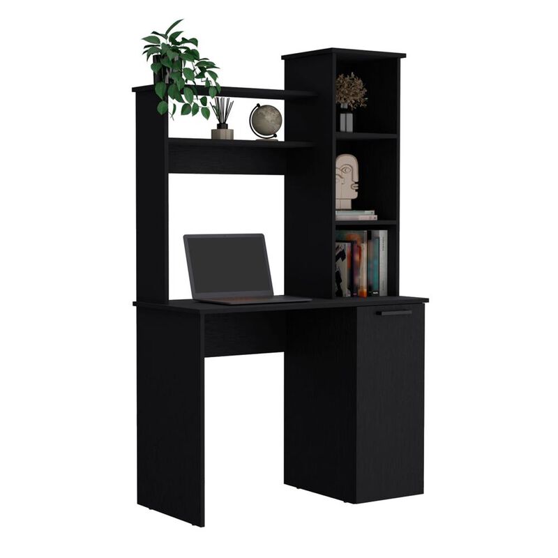 Computer Desk with Ample Work Surface, Hutch Storage and Single Door Cabinet