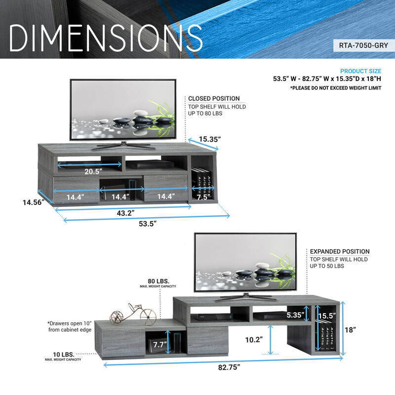 Streamdale Adjustable TV Stand Console For TV'S Up To 65'' image number 3