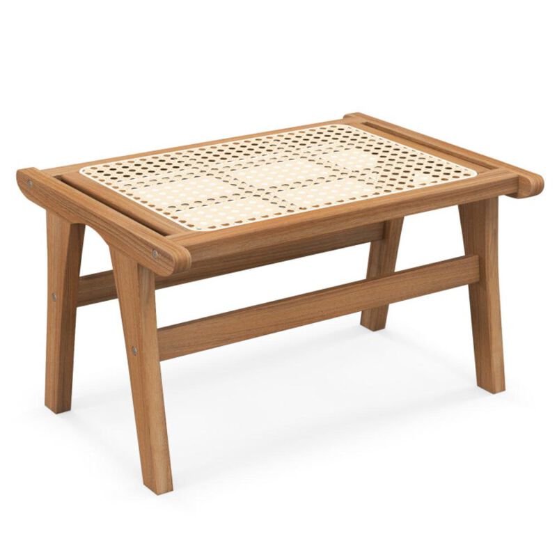 Hivvago Natural Teak Wooden Foot Rest with Handwoven Rattan
