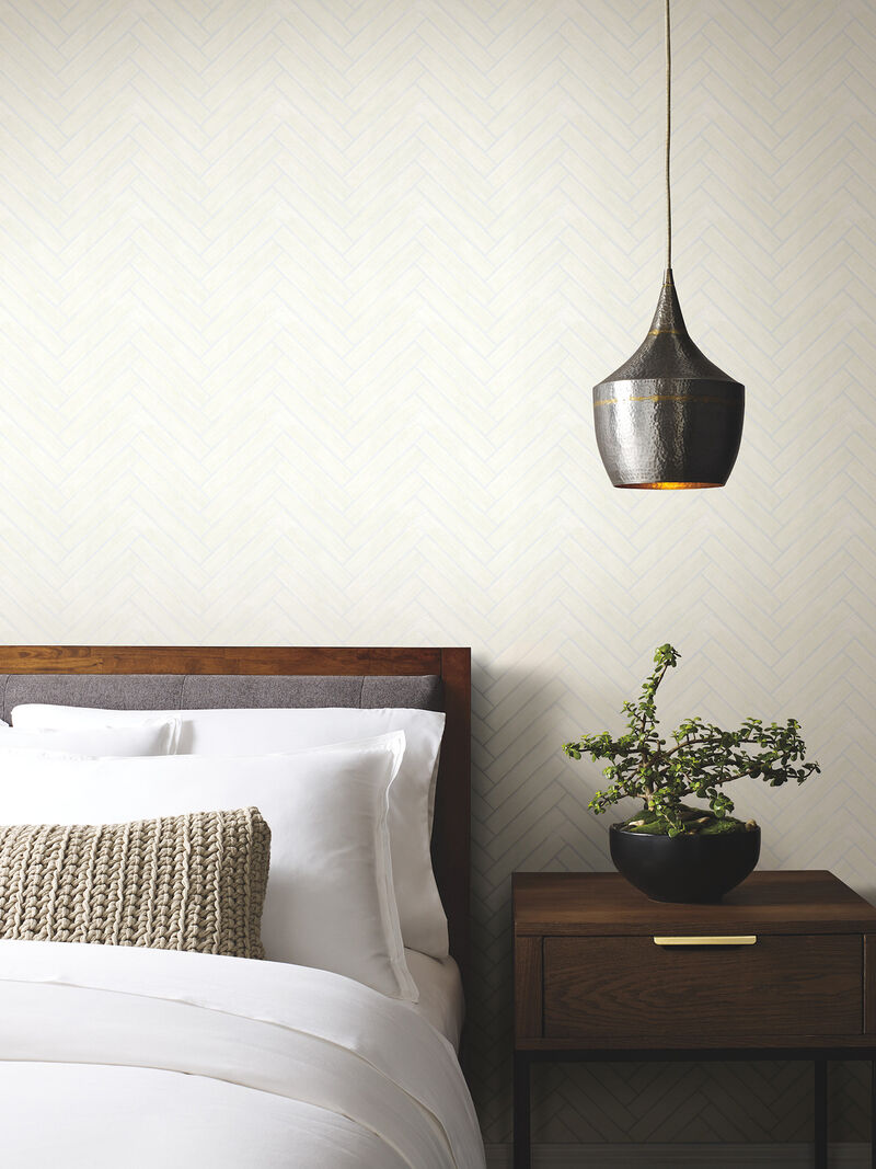 Herringbone Wood Veneer White Wallpaper (Set of 2) image number 1