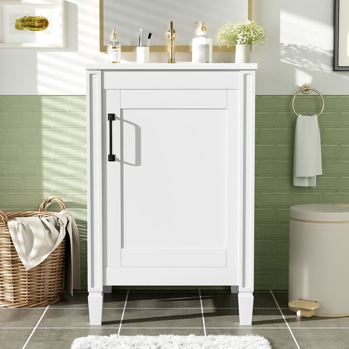 Whisen 20" Bathroom Vanity with Ceramic Sink, Soft Close Door, Adjustable U-Shaped Shelf, Door Storage Rack