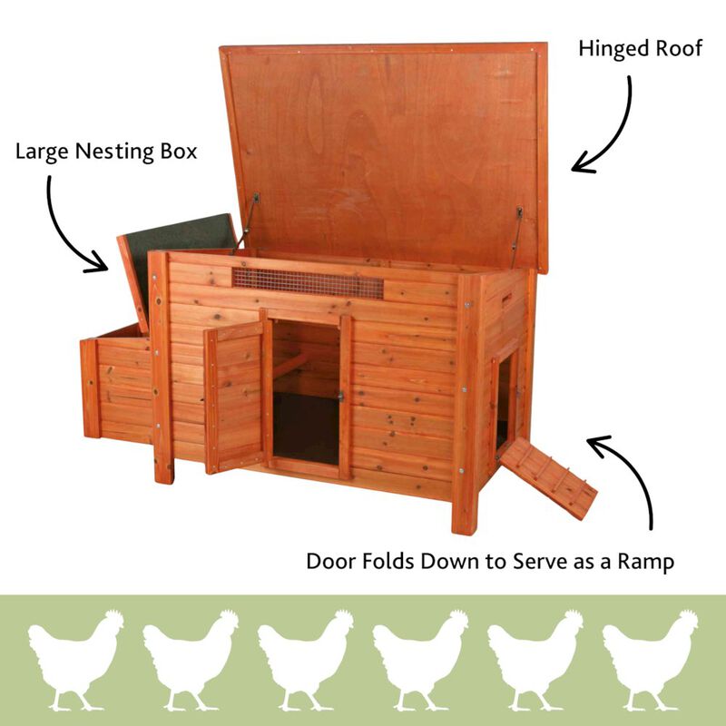 TRIXIE Weatherproof Outdoor Wooden Chicken Coop with 2 Nesting Boxes & Run, Brown image number 3